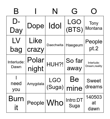 @se7enwithluv Bingo Card