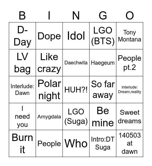 @se7enwithluv Bingo Card