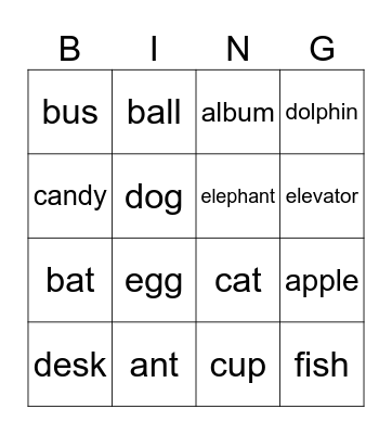 Phonics 1 Bingo Card