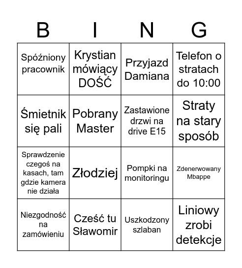 Poniedziałek 10.03.2025 Bingo Card