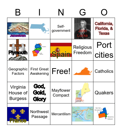 U.S. History- Exploration & Colonization Bingo Card