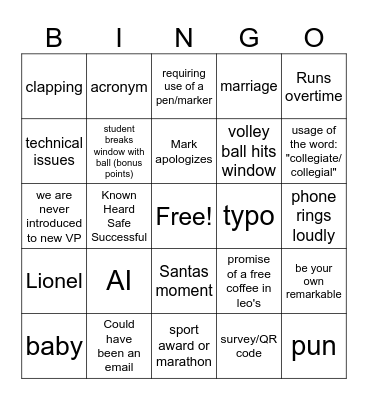 Staff Meetings Bingo Card