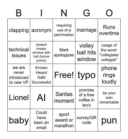 Staff Meetings Bingo Card