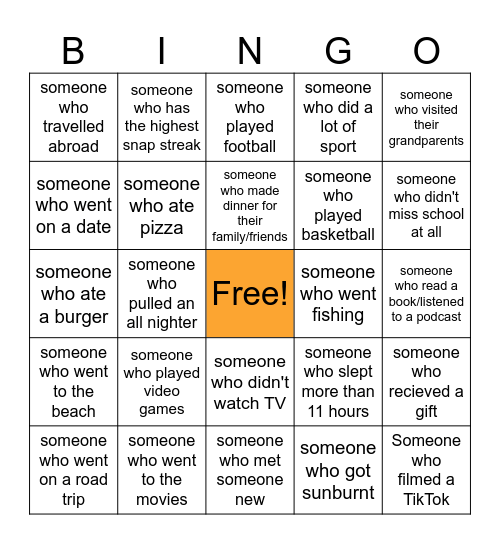 After Holiday Bingo Card