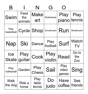 Hobbies BINGO Card