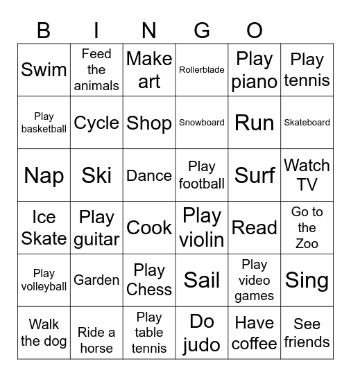 Hobbies BINGO Card
