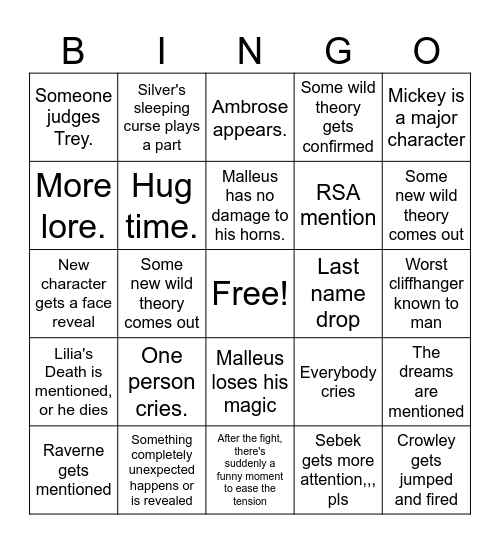 TWST Chapter 7 Bingo Card