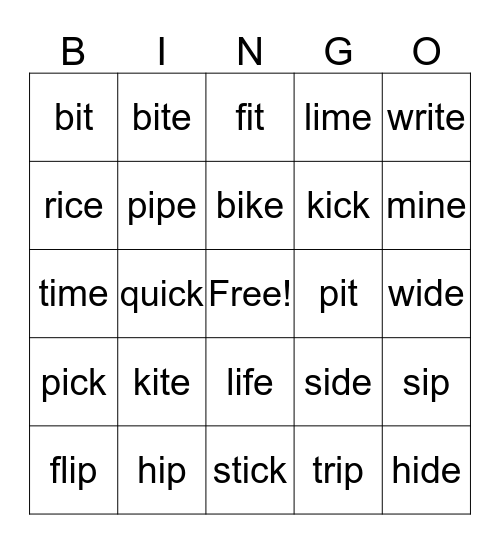 Short i and Long i_e Bingo Card