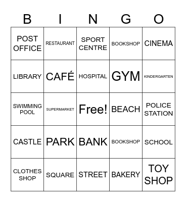 PLACES Bingo Card