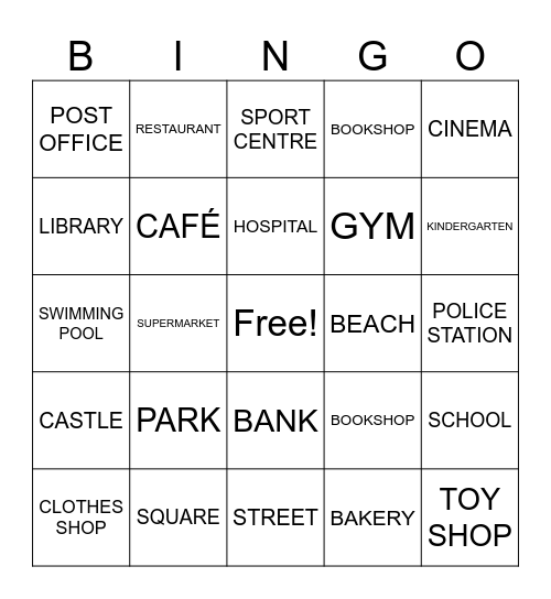 PLACES Bingo Card