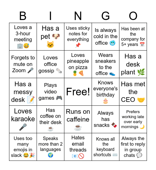 Ice Breaker Bingo Card
