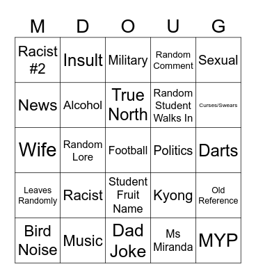 Mr. Douglas Bingo Card