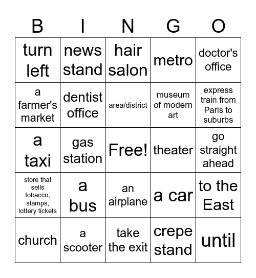 T'es branché 2 Unité 2B-- la ville Bingo Card