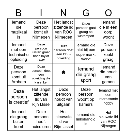 Voorstelbingo Card