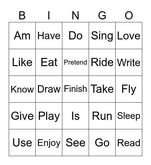 Verb Tense Bingo Card