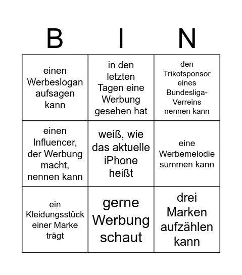 Finde jemanden, der/die Bingo Card