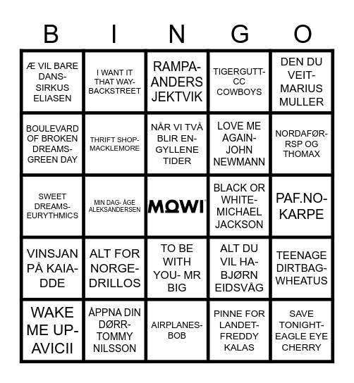 TRULSLIVE MUSIKKBINGO Card