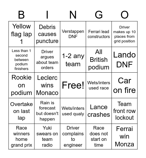 Untitled Bingo Card