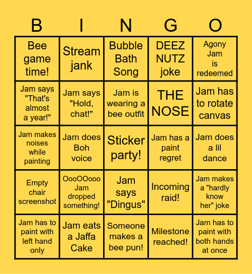 Jam Charity Bingo! Bingo Card