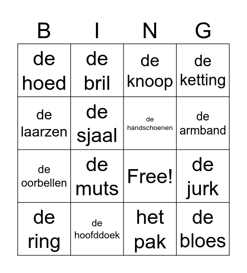 kleding en sieraden Bingo Card