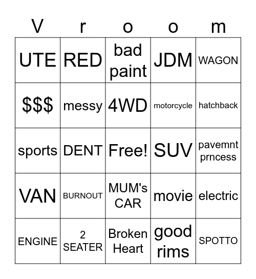 CAR Bingo Card