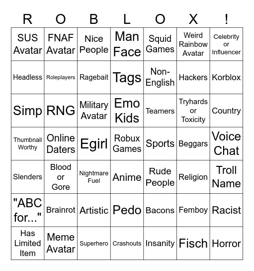Ultimate Roblox Bingo Card