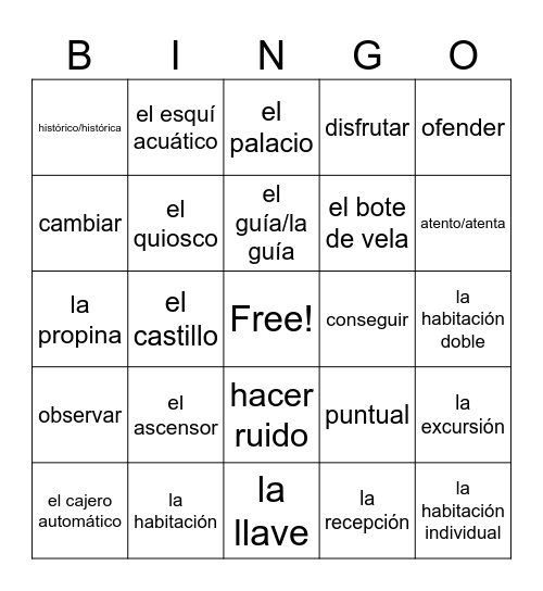 Realidades 2 8B Bingo Card