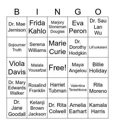 Women's History Month Bingo Card