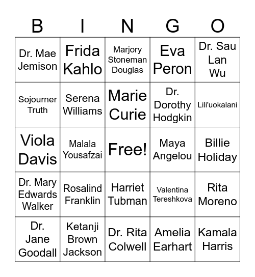 Women's History Month Bingo Card