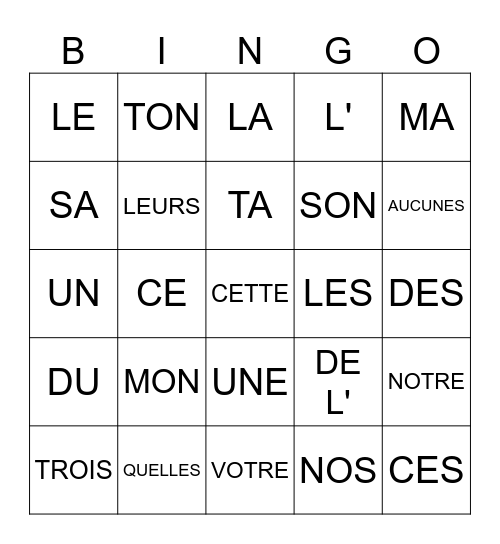 LES DÉTERMINANTS Bingo Card