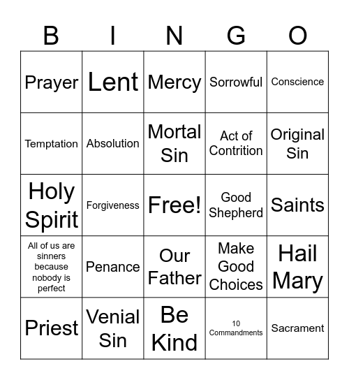 Reconciliation Bingo Card