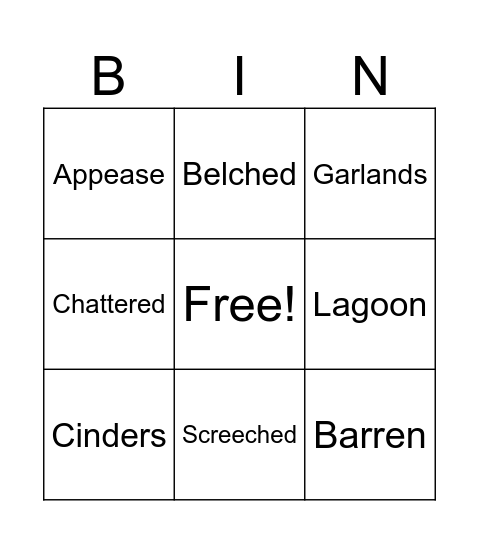 Vocabulary Bingo Card