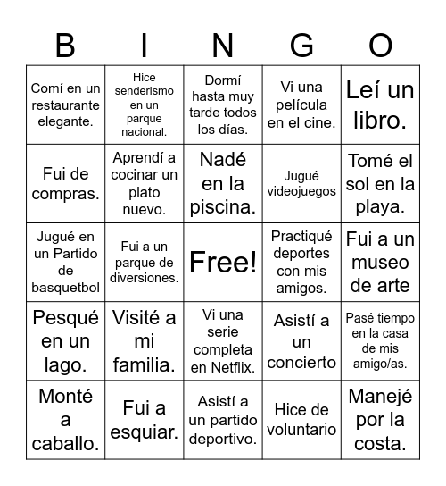 Mi Descanso de Primavera Bingo Card