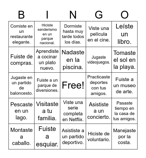 Mi Descanso de Primavera (Tú) Bingo Card