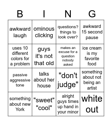 rosinsky Bingo Card