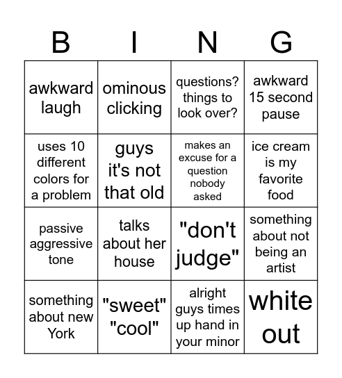 rosinsky Bingo Card