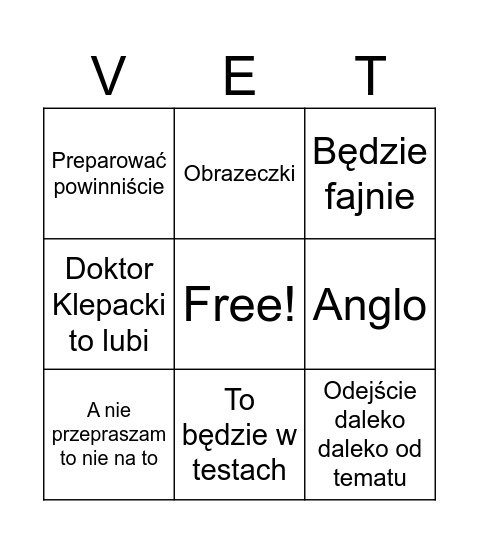 Pani weterynarz bingo Card