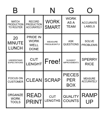 RAMP UP BINGO Card