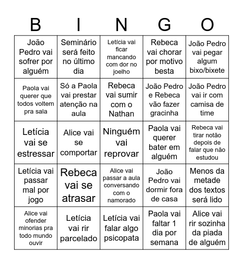 Bingo das Histopobres Bingo Card