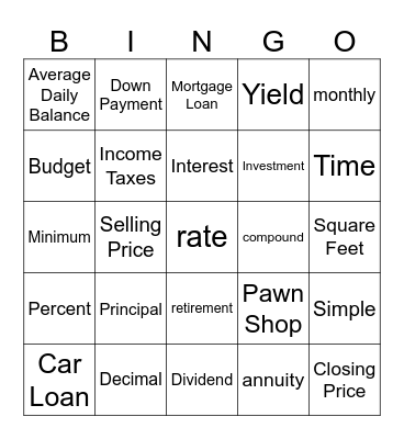 MGF1131 Financial Math A Bingo Card