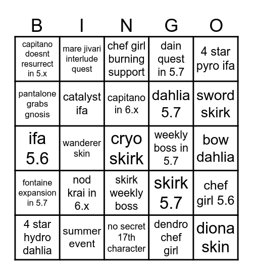 5.x second half predictions (spin version) Bingo Card