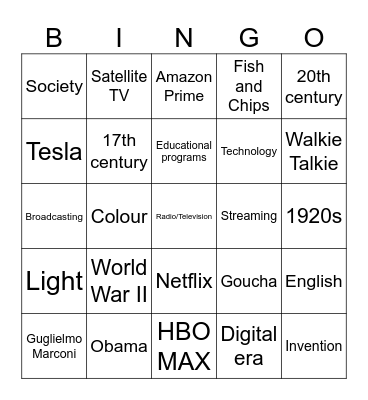 Radio and Television Bingo Card