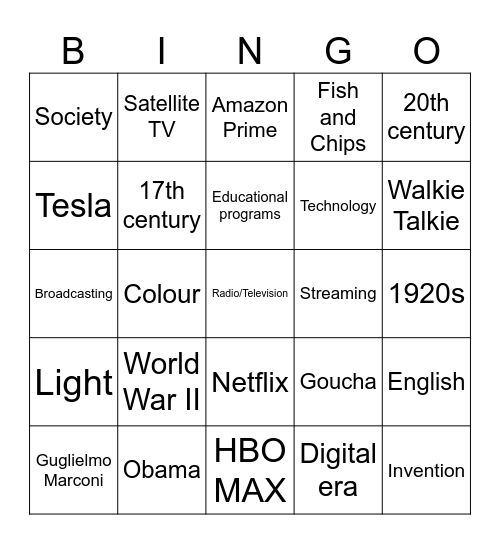 Radio and Television Bingo Card
