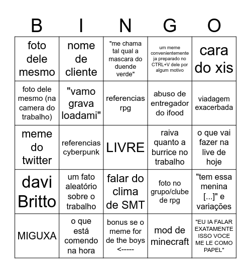 o que eppilyeah enviou hoje? Bingo Card