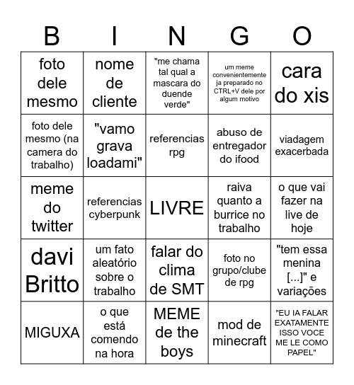 o que eppilyeah enviou hoje? Bingo Card