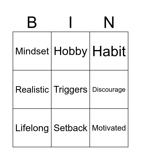 Personal Development Vocab Bingo Card