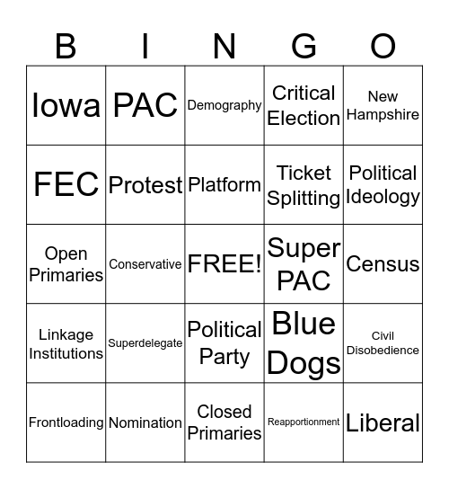 Political Parties Bingo Card