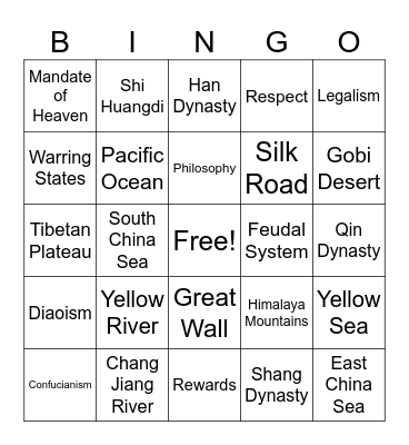 China Bingo Card