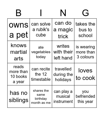 Find a friend who... Bingo Card