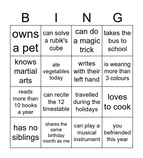 Find a friend who... Bingo Card